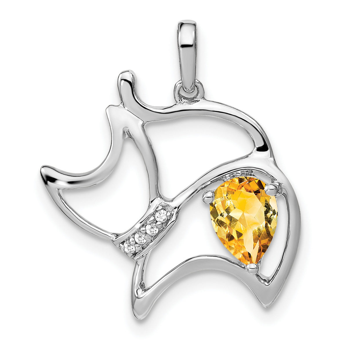 Citrine and Diamond Cat Charm Pendant in Real 14k White Gold