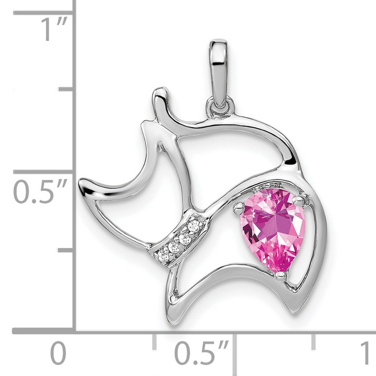 Created Pink Sapphire and Diamond Cat Charm Pendant in Real 14k White Gold