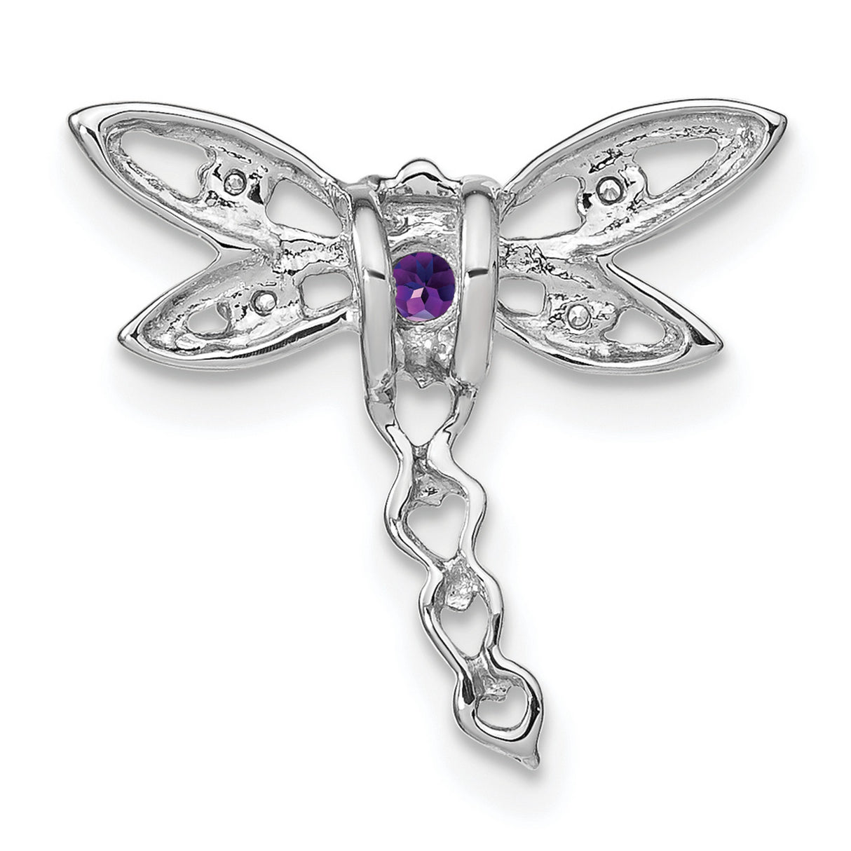 14k White Gold Dragonfly Pendant with Amethyst Center and Diamond Accents