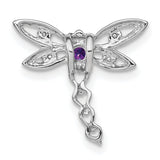 14k White Gold Dragonfly Pendant with Amethyst Center and Diamond Accents