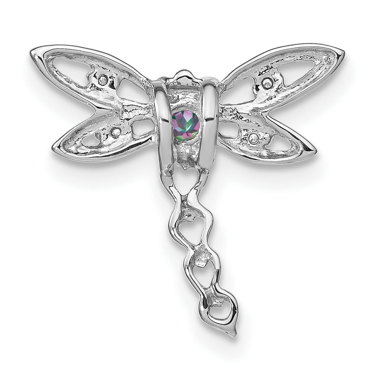 14k White Gold Dragonfly Pendant with Mystic Fire Topaz and Diamond Accents