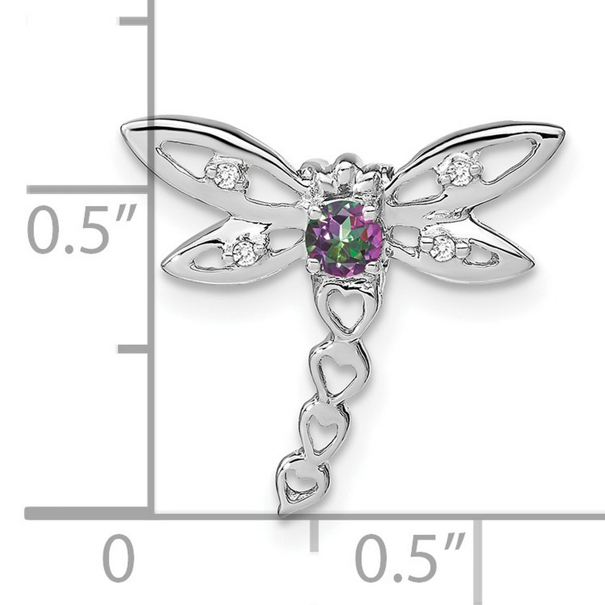 14k White Gold Dragonfly Pendant with Mystic Fire Topaz and Diamond Accents