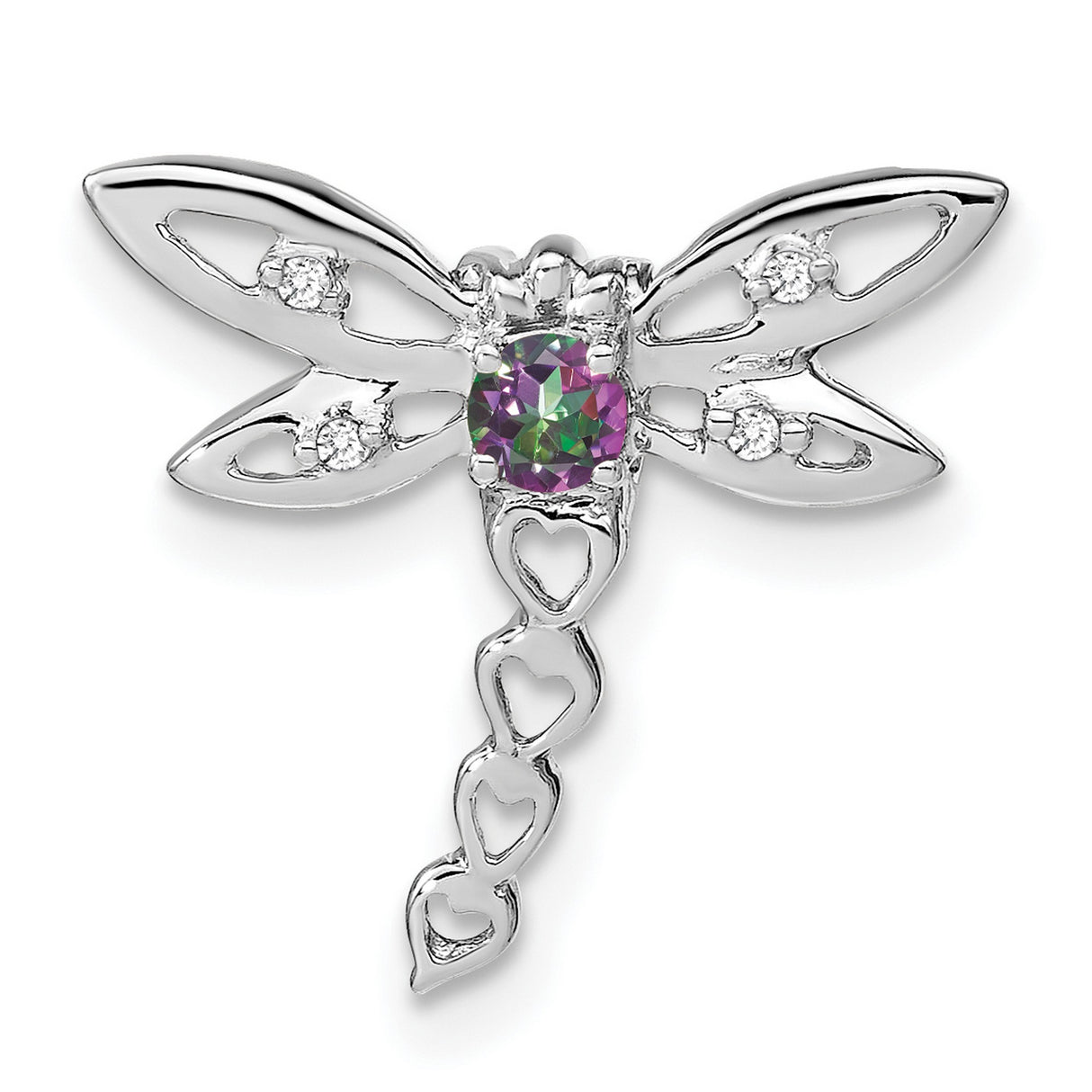 14k White Gold Dragonfly Pendant with Mystic Fire Topaz and Diamond Accents