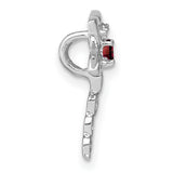 14k White Gold Dragonfly Pendant with Garnet Center and Diamond Accents, Open Heart Design
