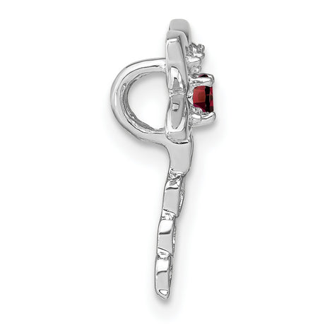 14k White Gold Dragonfly Pendant with Garnet Center and Diamond Accents, Open Heart Design