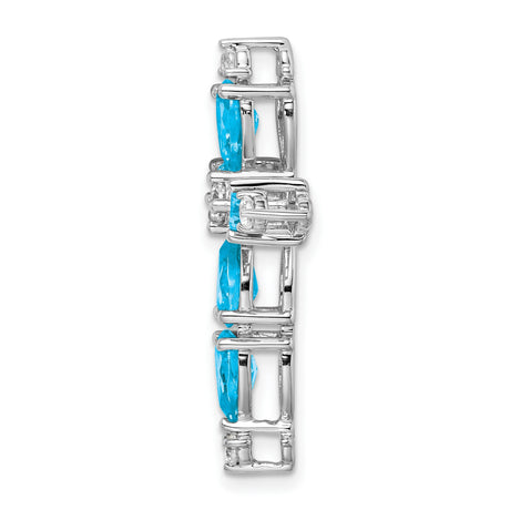 10k White Gold Cross Pendant with Blue Topaz and Diamond, Sleek Faith Jewelry for Men and Women