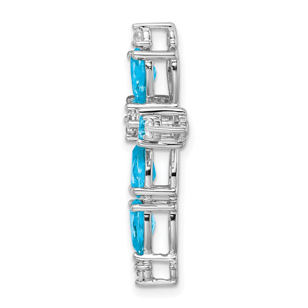 14k White Gold Cross Pendant with Swiss Blue Topaz and Diamond Accent, Teardrop Religious Charm