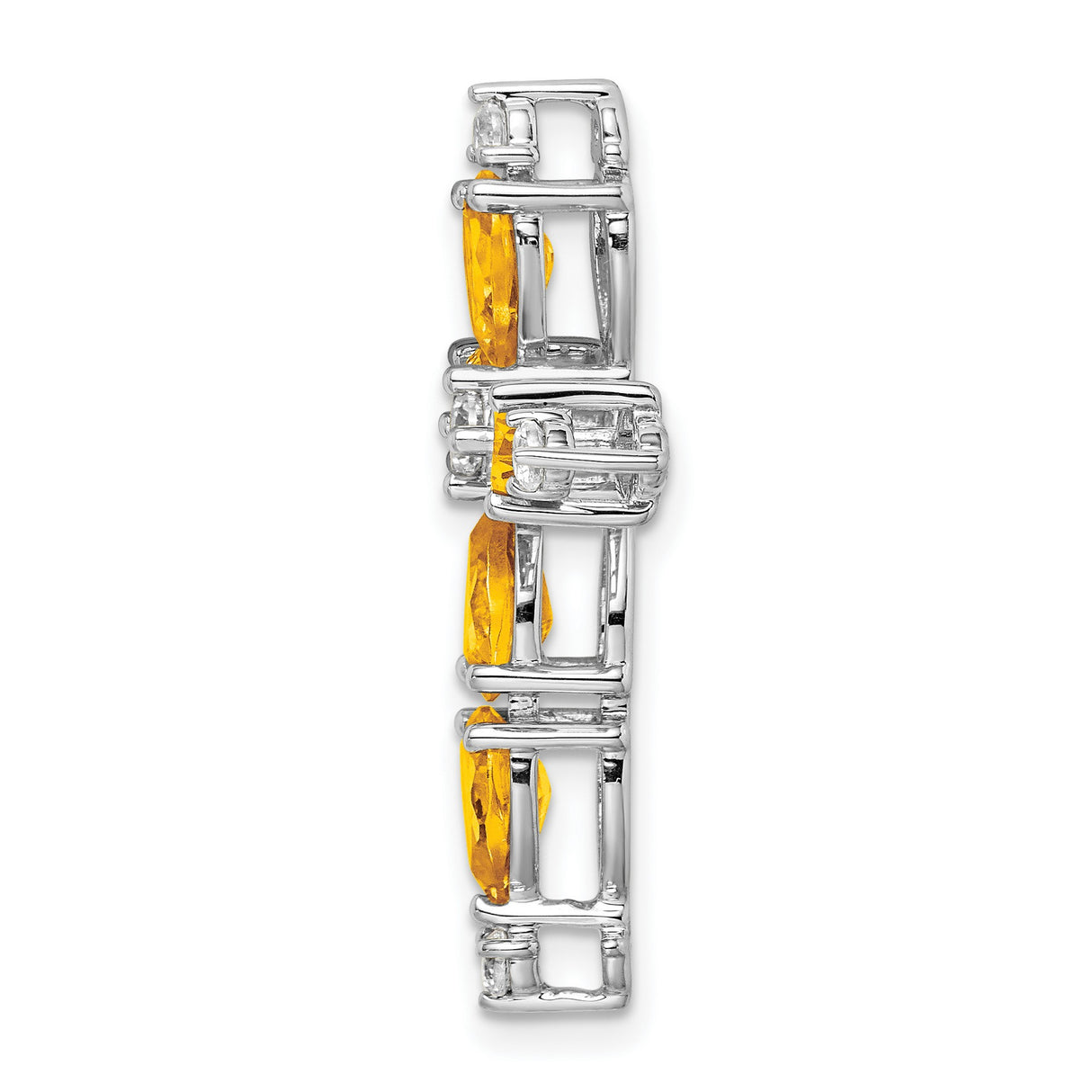 14k White Gold Cross Pendant with Citrine and Diamond Accents, Polished Finish, Faith Jewelry