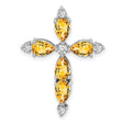 14k White Gold Cross Pendant with Citrine and Diamond Accents, Polished Finish, Faith Jewelry