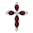 10k White Gold Cross Slide Pendant with Garnet and Diamond, Teardrop Design