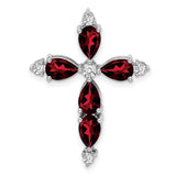 10k White Gold Cross Slide Pendant with Garnet and Diamond, Teardrop Design