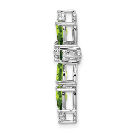 14k White Gold Cross Pendant with Peridot and Diamond Accent, Spiritual Teardrop Design