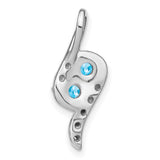 14k White Gold Pendant with Swiss Blue Topaz and Diamond, Modern Slide Design for Women