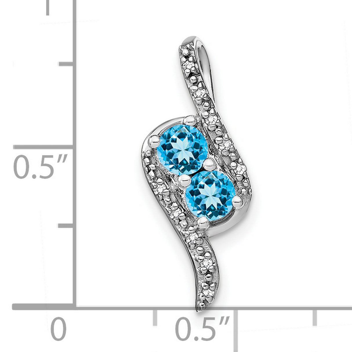 14k White Gold Pendant with Swiss Blue Topaz and Diamond, Modern Slide Design for Women