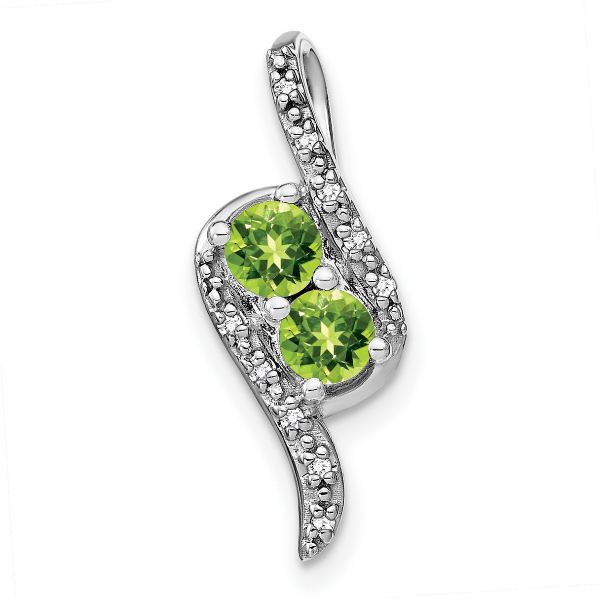 14k White Gold Pendant with Peridot and Diamond, Abstract Flowing Design, Harmony Theme