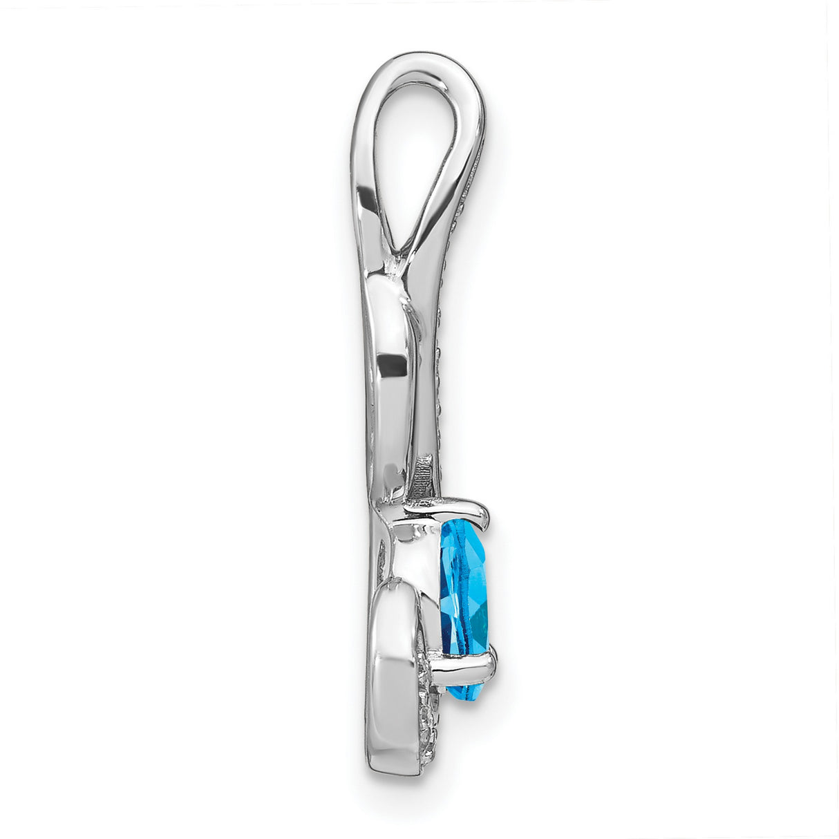 14k White Gold Pendant with Swiss Blue Topaz and Diamond Accent, Swirl Design