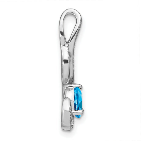 14k White Gold Pendant with Swiss Blue Topaz and Diamond Accent, Swirl Design