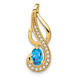 Blue Topaz and Diamond Swirl Charm Pendant in Real 14k Yellow Gold