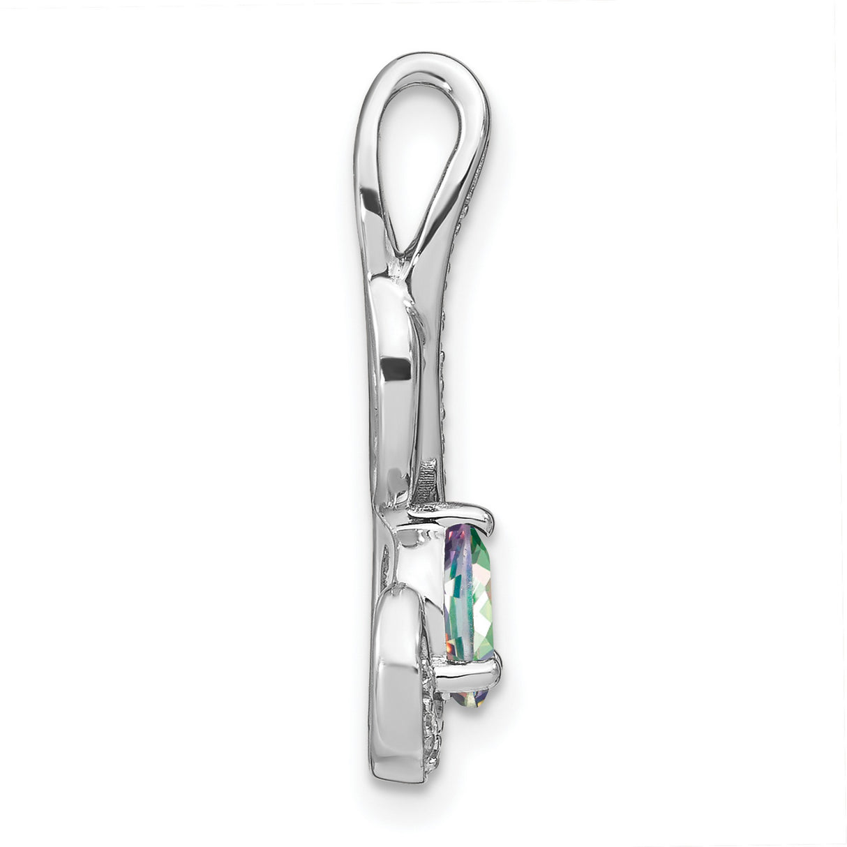 14k White Gold Pendant with Oval Mystic Fire Topaz, Diamonds Accents, Swirl Infinity Design
