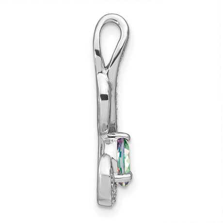 14k White Gold Pendant with Oval Mystic Fire Topaz, Diamonds Accents, Swirl Infinity Design