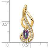 14k Yellow Gold Pendant with Mystic Fire Topaz, Marquise Gemstone, Swirl Design, Diamond Accents