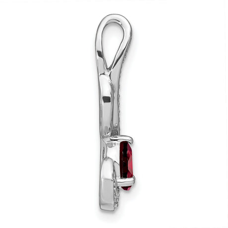 Garnet and Diamond Swirl Charm Pendant in Real 14k White Gold