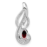 Garnet and Diamond Swirl Charm Pendant in Real 14k White Gold