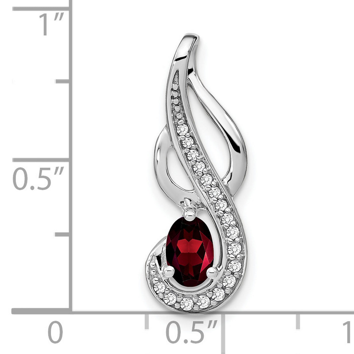 Garnet and Diamond Swirl Charm Pendant in Real 14k White Gold