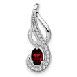 Garnet and Diamond Swirl Charm Pendant in Real 14k White Gold
