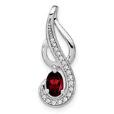 Garnet and Diamond Swirl Charm Pendant in Real 14k White Gold