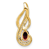 14k Yellow Gold Pendant with Oval Garnet, Abstract Swirl Design and Diamonds Accents