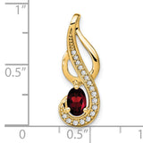 14k Yellow Gold Pendant with Oval Garnet, Abstract Swirl Design and Diamonds Accents