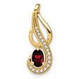 14k Yellow Gold Pendant with Oval Garnet, Abstract Swirl Design and Cubic Zirconia Accents
