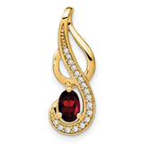 14k Yellow Gold Pendant with Oval Garnet, Abstract Swirl Design and Cubic Zirconia Accents