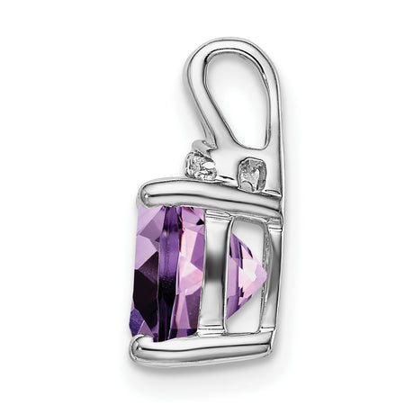 14k White Gold Amethyst and Diamond Pendant, Cushion Cut Purple Gemstone Necklace for Women