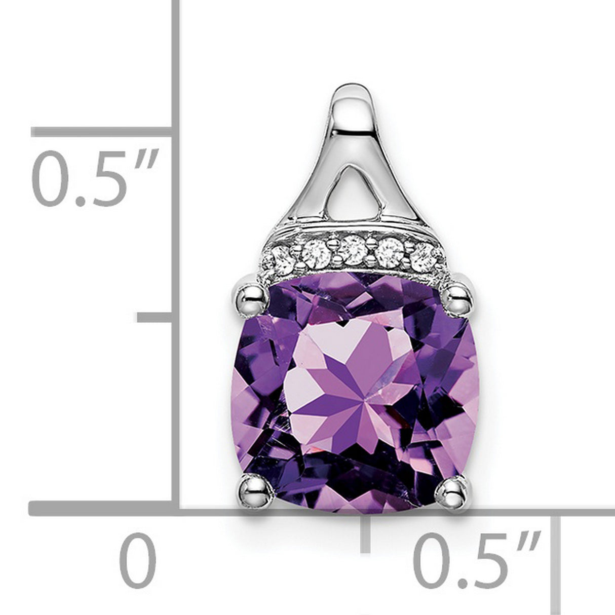 14k White Gold Amethyst and Diamond Pendant, Cushion Cut Purple Gemstone Necklace for Women