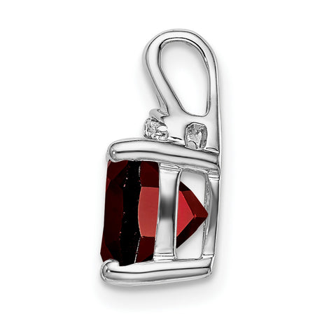 14k White Gold Garnet and Diamond Pendant, Cushion Cut, January Birthstone Jewelry for Women