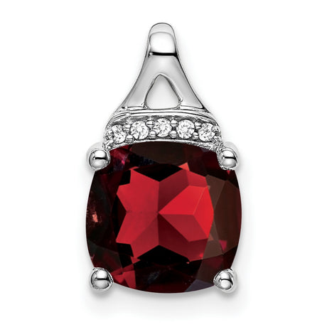 14k White Gold Garnet and Diamond Pendant, Cushion Cut, January Birthstone Jewelry for Women