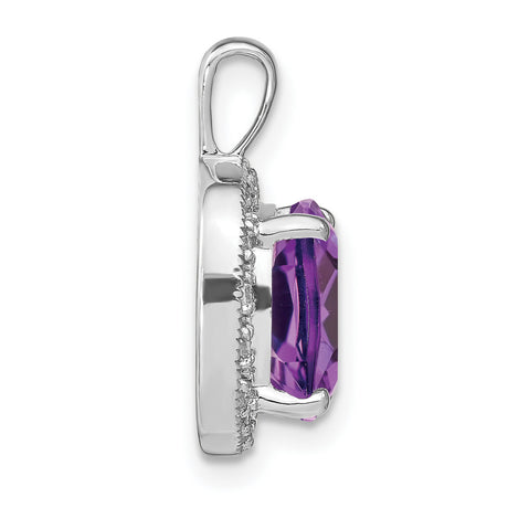 14k White Gold Pendant with Cushion Cut Amethyst and Diamond Halo