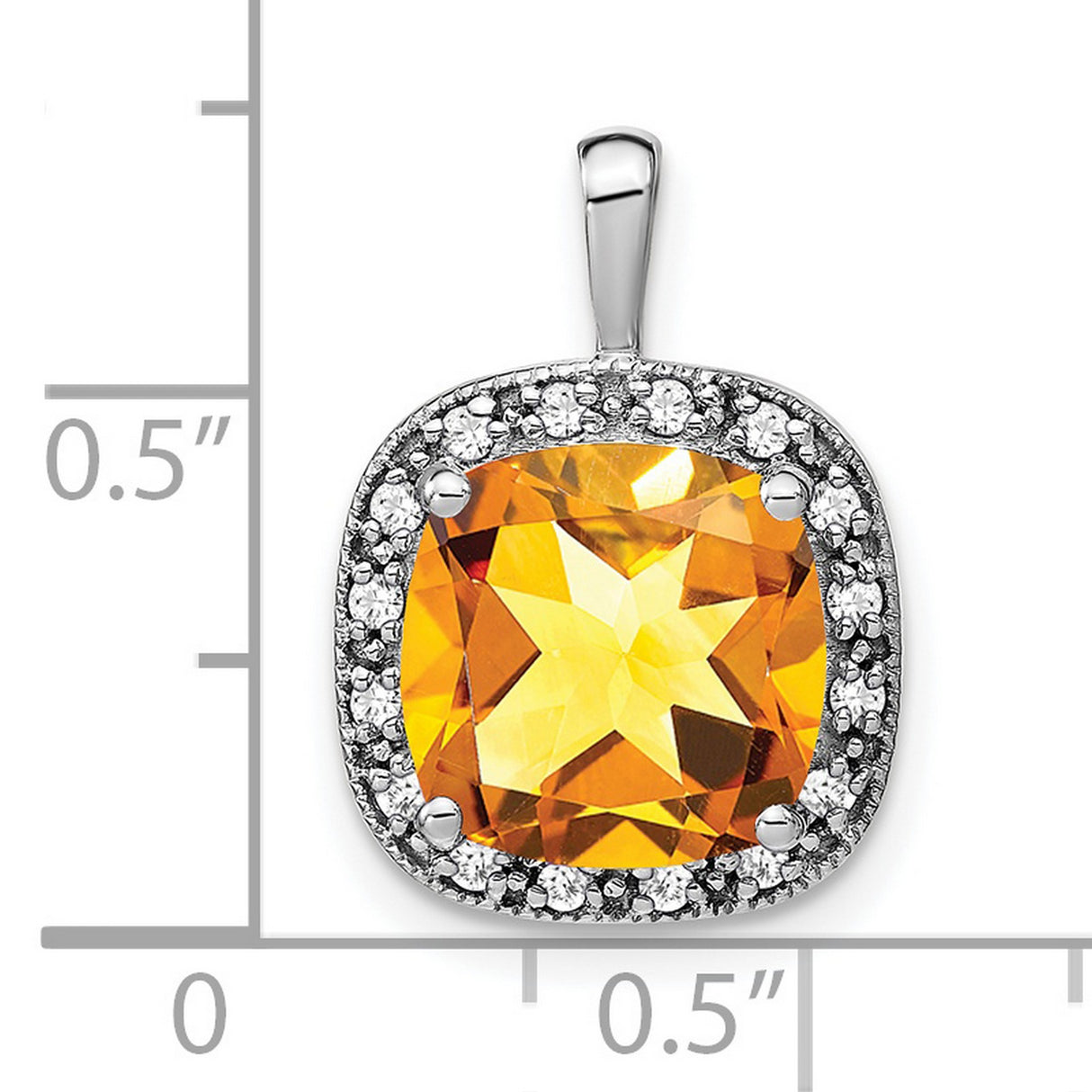 14k White Gold Pendant with Cushion Cut Citrine and Diamond Halo Design