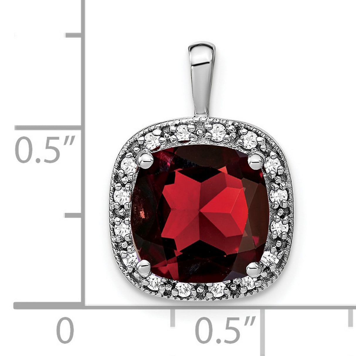 14k White Gold Pendant with Cushion Cut Garnet and Diamond Halo Accent