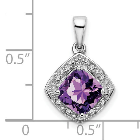 Cushion Amethyst and Diamond Charm Pendant in Real 10k White Gold
