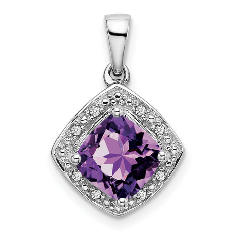 Cushion Amethyst and Diamond Charm Pendant in Real 10k White Gold