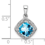 10k White Gold Pendant with Cushion Cut Swiss Blue Topaz and Diamond Halo