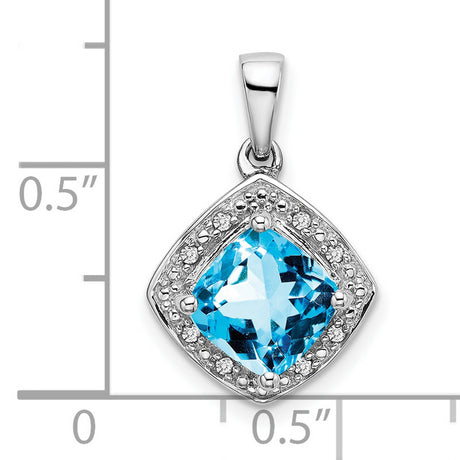 10k White Gold Pendant with Cushion Cut Swiss Blue Topaz and Diamond Halo