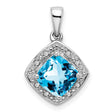 14k White Gold Pendant with Cushion Cut Swiss Blue Topaz and Diamond Halo