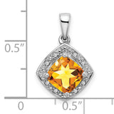 10k White Gold Pendant with Cushion Cut Citrine and Diamond Halo Design