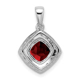 Cushion Garnet and Diamond Charm Pendant in Real 14k White Gold