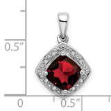 Cushion Garnet and Diamond Charm Pendant in Real 14k White Gold