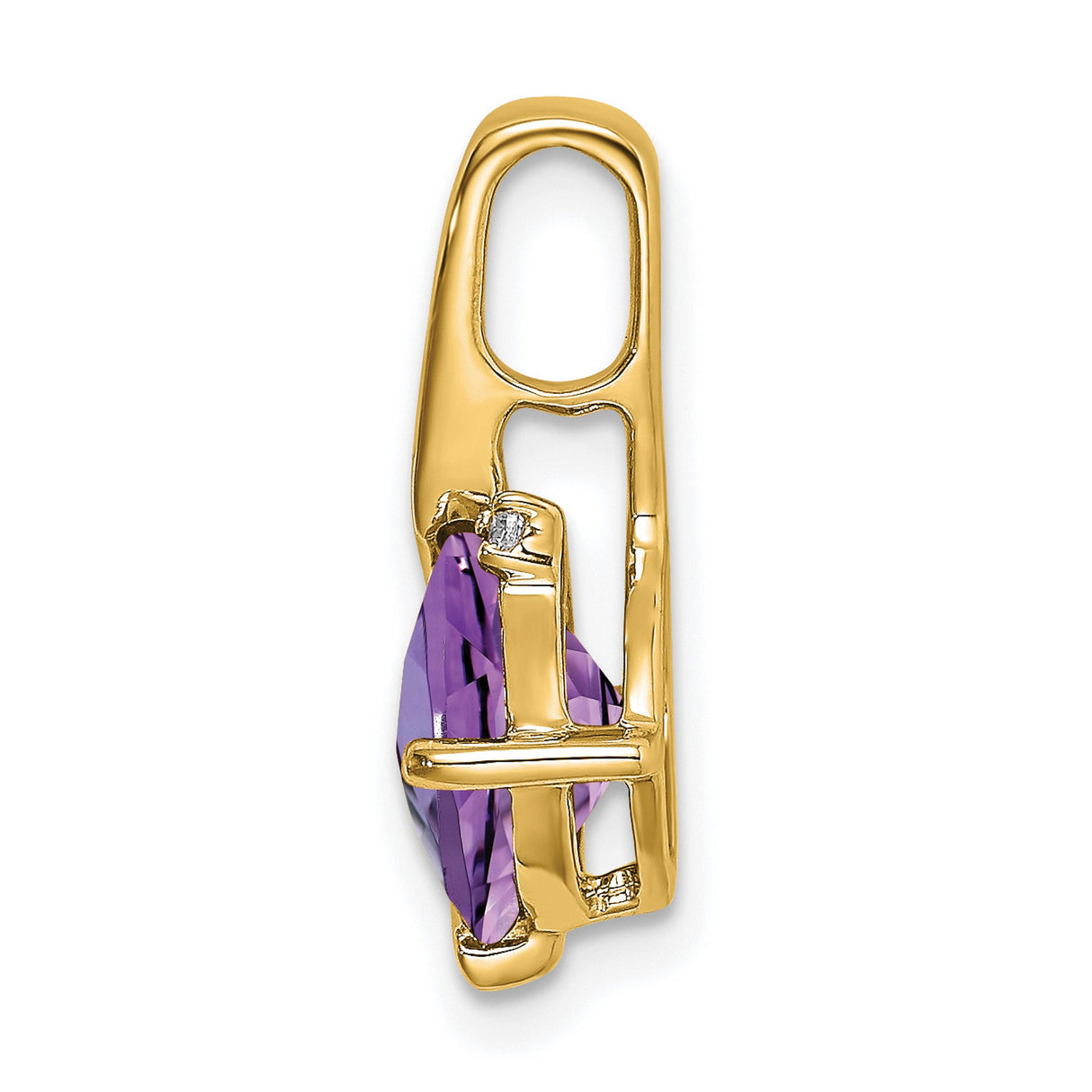 14k Yellow Gold Pendant with Cushion Cut Amethyst and Diamond Accent, Modern Abstract Design